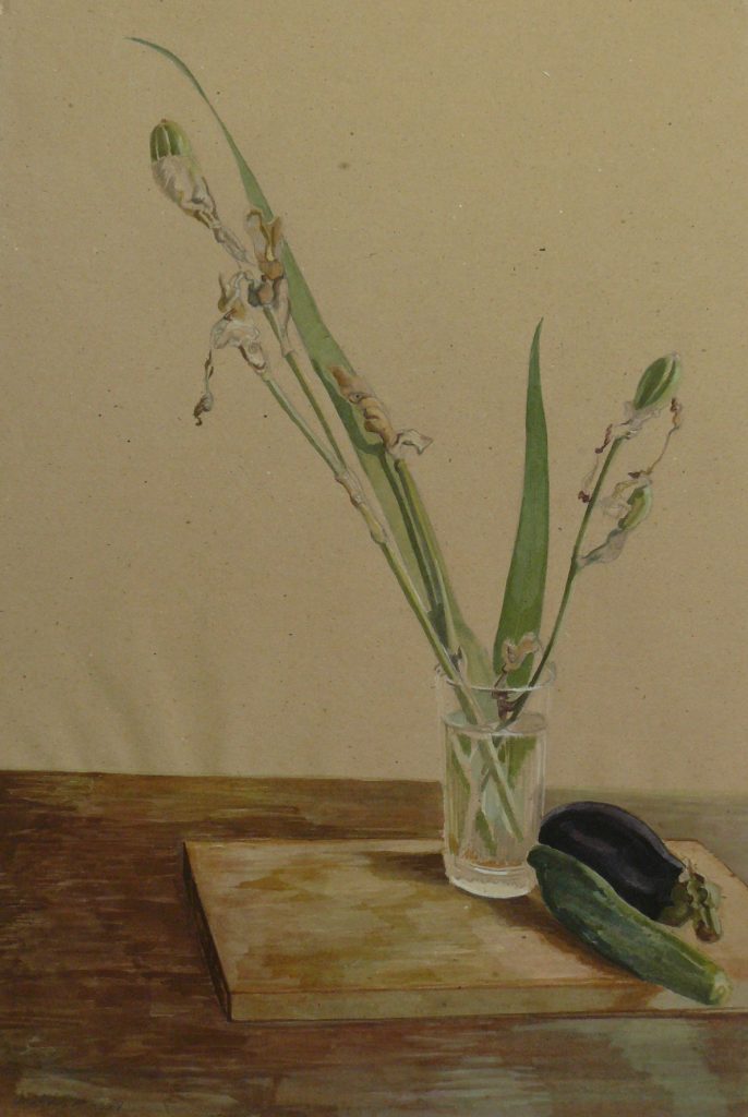 Bild Volker Schultheis | Verwelkte Schwertlilien mit Aubergine und Zucchini