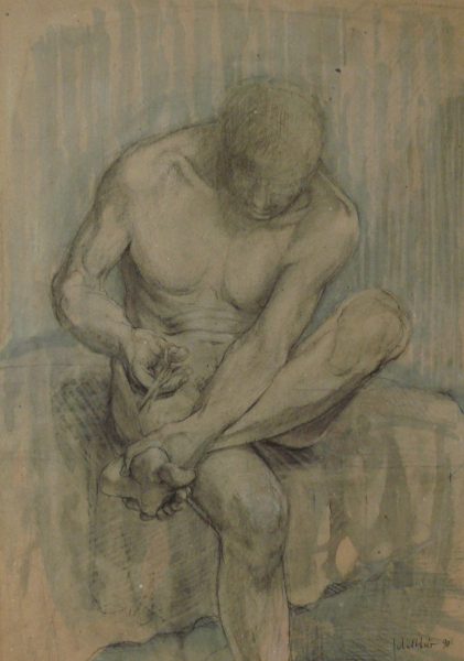 Sitzender Akt mit Schere