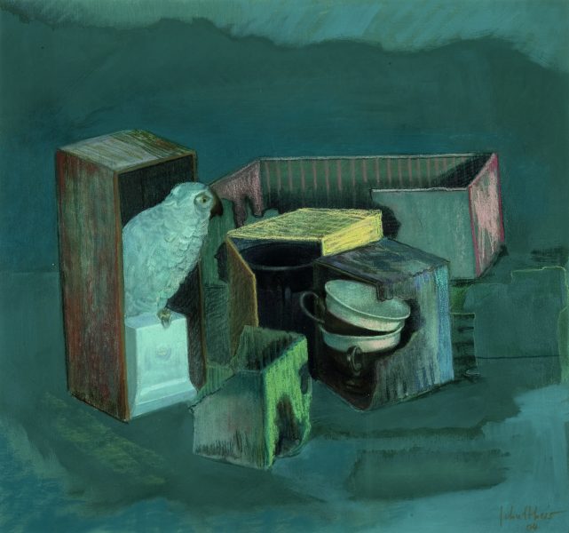 Bild Volker Schultheis | Abgebrannte Schachteln mit Vogel und Tassen